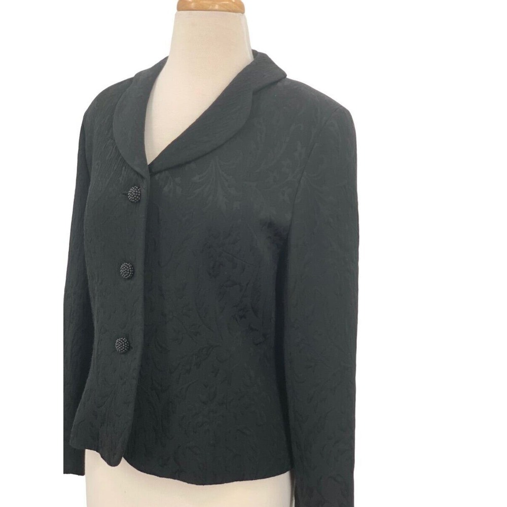 Ann Taylor Petites Womens LS Button Front Lined Blazer/Jacket Black Brocade 10P - Picture 2 of 5